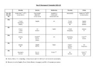 Year 8 Homework Timetable 2021-2022