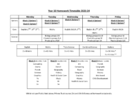 Year 10 Homework Timetable 2023-2024