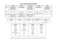 Year 11 Homework Timetable 2023-2024