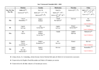 Year 7 Homework Timetable 2023-2024
