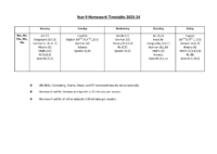 Year 9 Homework Timetable 2023-2024